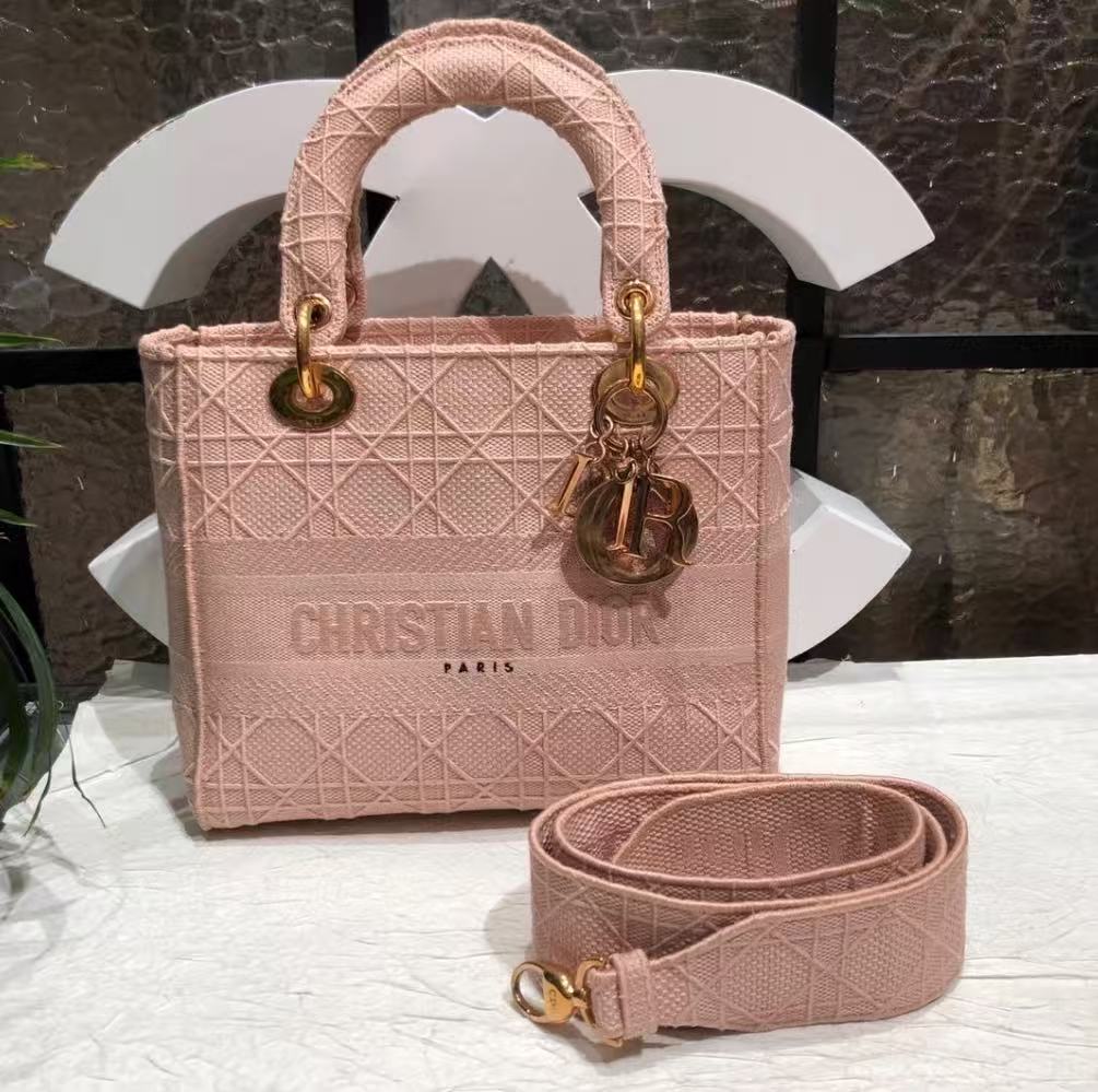 99新 DIOR/迪奥 Dior 粉色五格帆布戴妃