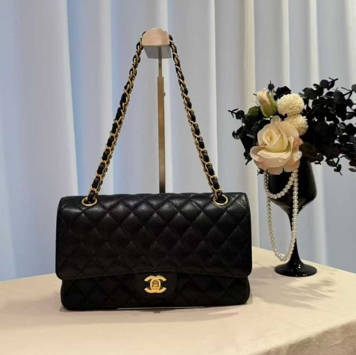 99新 Chanel/香奈儿 Chanel黑金荔枝纹jumbo